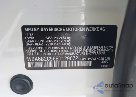 2014 BMW 650I Gran Coupe z USA, uszkodzony, nr VIN WBA6B2C56ED129672